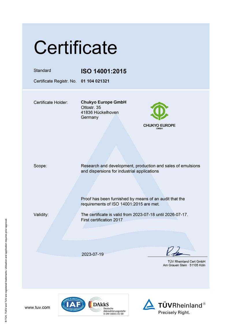 Certificate ISO 14001:2015 (EN)